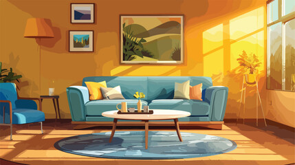 Stylish interior of living room with carpet Vector style