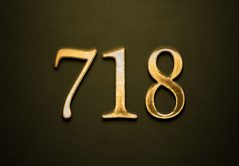 Old gold effect of 718 number with 3D glossy style Mockup.	