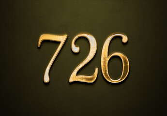 Old gold effect of 726 number with 3D glossy style Mockup.	