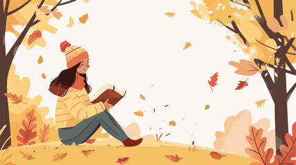 Stylish young woman reading book on autumn day Vector