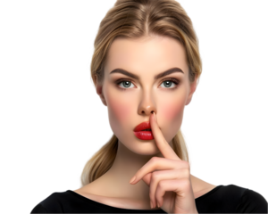Women with a finger on lip on a transparent background