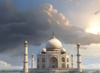 Fototapeta premium In a realm where silence reigns, stands the majestic Taj of the Nameless King. What name would you give to this silent monarch of beauty and grandeur?,generative AI