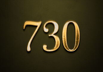 Old gold effect of 730 number with 3D glossy style Mockup.	