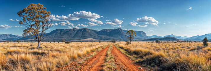 Panorama view of a road in the australian wilderness