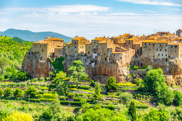 Pitigliano city on the cliff in summer, Italy