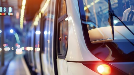 Macro shot of a modern public transit system powered by electricity, showcasing sustainable urban transportation solutions.