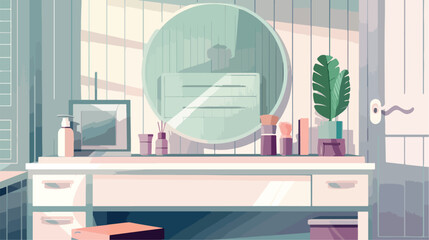 Table with mirror in modern dressing room closeup Vector