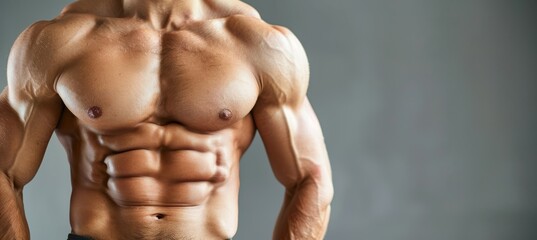 Fototapeta premium White man muscular body with copy space. Generative AI technology. 