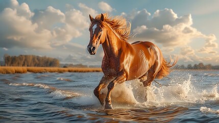 Freedom and Power: Chestnut Horse on Beach