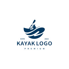 vintage kayak boat logo design illustration 2