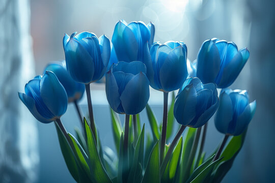 Blue Tulip Silhouette Artistry in Floral Form Against Radiant Backdrop