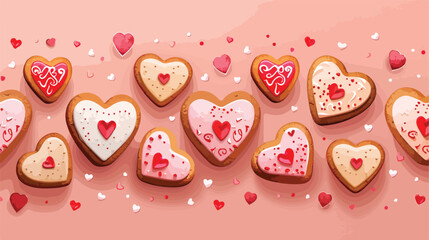 Tasty heart-shaped cookies on color background. 