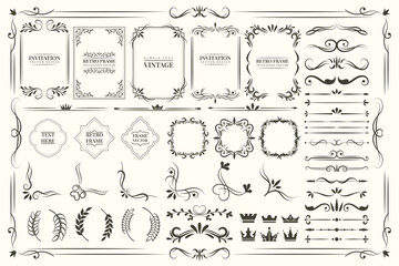 Frame border ornament. Decor line design pattern, flower luxury decoration. Book element, antique ornate classic floral. Elegant baroque label old filigree calligraphy shapes. Vector retro garish card