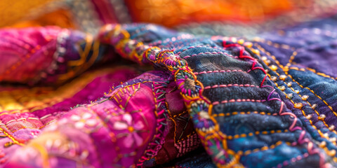 Vibrant Handcrafted Patchwork Quilt Close Up