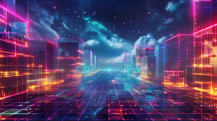 Fototapeta premium Abstract background in digital format, ideal for depicting a wide range of applications, including network capabilities, technological processes, digital storage, science, education