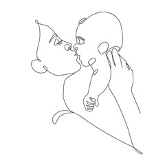 Happy Family Continuous Line Art Drawing. Mother and Baby Abstract Line Drawing Minimalist Illustration. Vector EPS 10.	