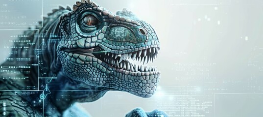 Tyrannosaurus dinosaur on white copy space background. T-Rex reptile. Generative AI technology.	
