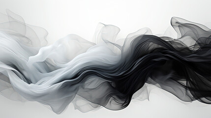 Fototapeta premium Contemporary Art of White and Black Brush Stroke Smoky or Fabric Wavy Background