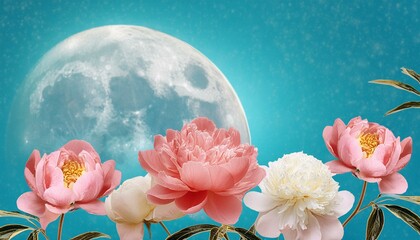 background moon  with flowers Moon background with flowers background with flowers