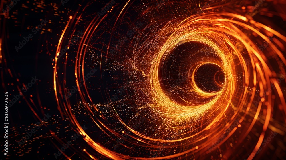 Wall mural glowing vortex of particles in digital abstract tunnel