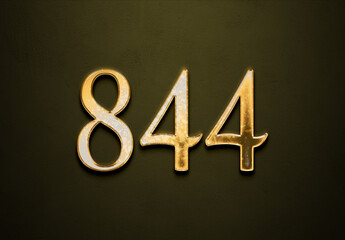 Old gold effect of 844 number with 3D glossy style Mockup.	