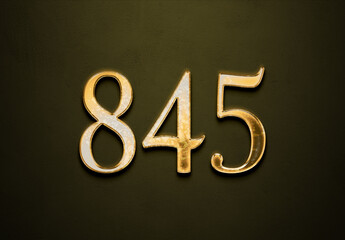 Old gold effect of 845 number with 3D glossy style Mockup.	