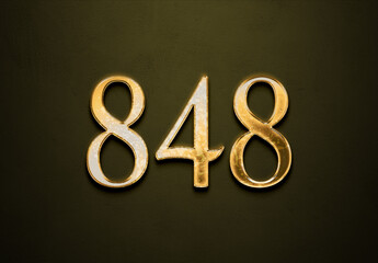 Old gold effect of 848 number with 3D glossy style Mockup.	