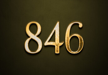 Old gold effect of 846 number with 3D glossy style Mockup.	