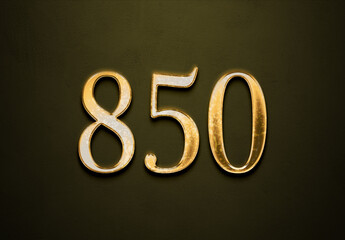 Old gold effect of 850 number with 3D glossy style Mockup.	