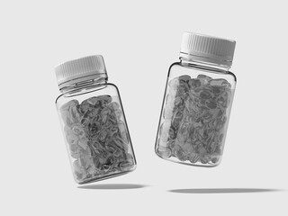 3D Render Blank Plastic Bottle Mockup with Pills