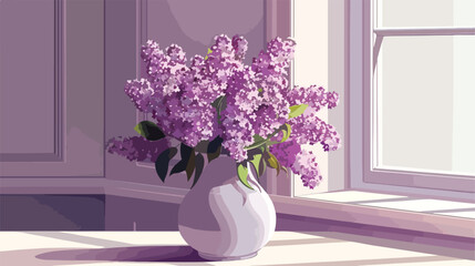 Vase with lilac flowers on table closeup Vector style