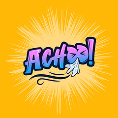 Achoo word for sneezing action or someone with cold. Best to show A sick person's action in a comic style word vector. png sticker can be printed.