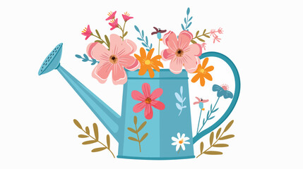 Watering can with flowers on white background Vector