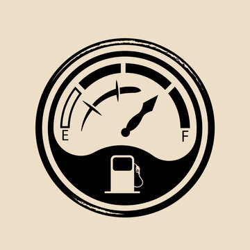 recommend clip art: Fuel gauge meter silhouette at the gas station in a grungy style. Old vintage Gas measuring gadget for pumps and cars. Also used as speedometer with a few edits and other dashboard scale.