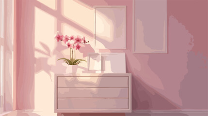 White chest of drawers with orchid flower and blank 