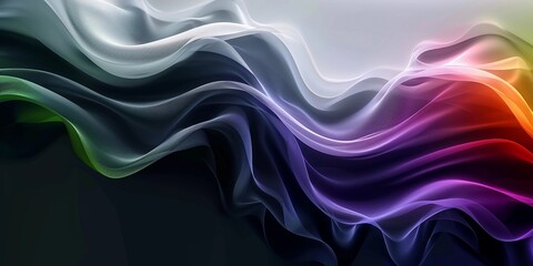 Abstract 3d waves with different color shapes, white, green and dark purple, in creative abstraction style