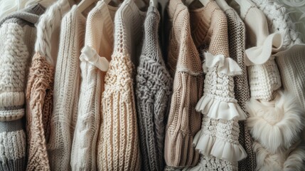 A rack of sweaters with a white sweater on the top