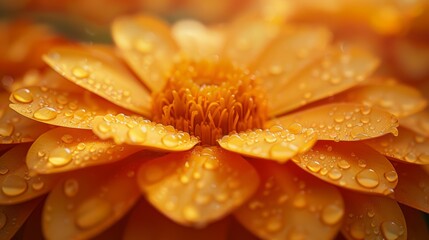 An extreme close up of a wet orange flower.