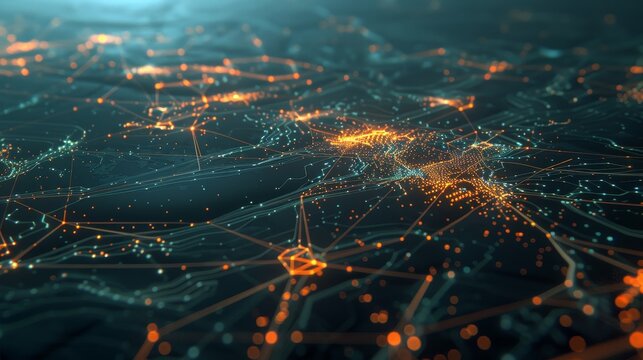 Dynamic visualization of an energy distribution network with glowing lines and nodes showing active power flow