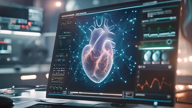 Modern technology in health care medical diagnosis of the heart. Futuristic medical research or heart cardiology health care with diagnosis. Medical and technology concept	
