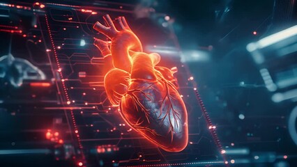 Modern technology in health care medical diagnosis of the heart. Futuristic medical research or heart cardiology health care with diagnosis. Medical and technology concept	