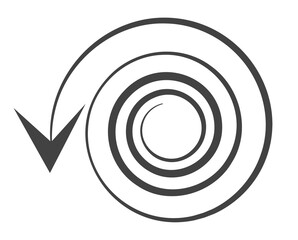 A curving arrow design in black with a transparent background, illustrating a looping motion ending with a pointed arrowhead, ideal for directional cues in templates and graphics