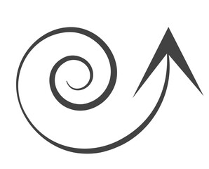 A curving arrow design in black with a transparent background, illustrating a looping motion ending with a pointed arrowhead, ideal for directional cues in templates and graphics