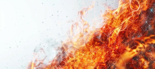 Burning fire on white background. Generative AI technology.	
