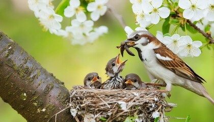 Sparrow feeding chicks