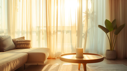 Cozy Modern Living Room with Warm Sunlight