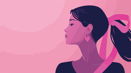 Woman with pink ribbon closeup. Breast cancer awareness