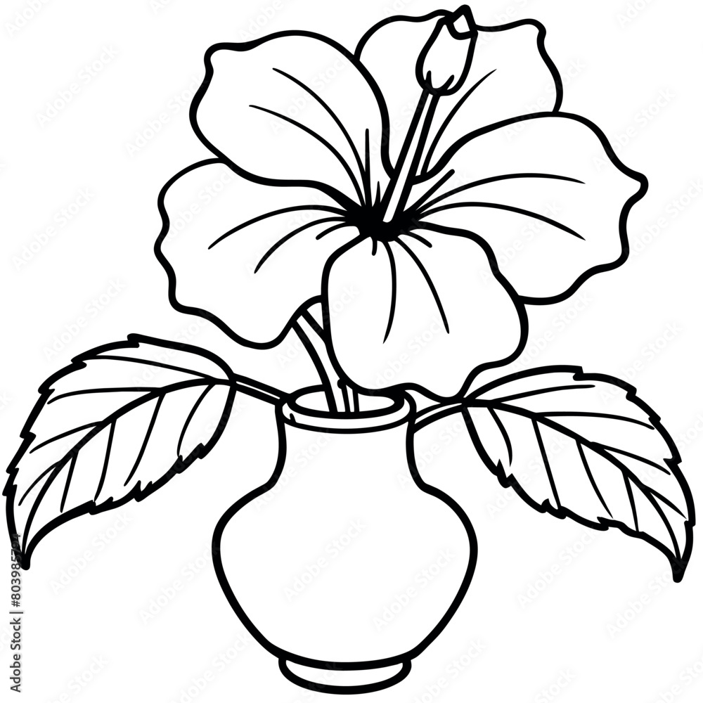 Wall mural hibiscus flower bouquet illustration coloring book page design, hibiscus flower bouquet black and wh