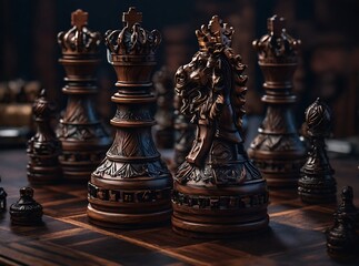 Chess set with luxurious classic carvings, made with AI generative