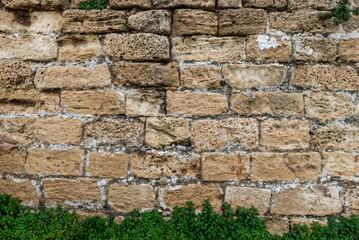 Ancient Stone Wall, Weathered Masonry Close-Up, Historical Construction Detail
